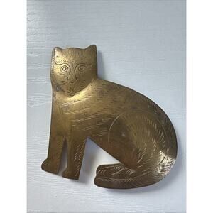 Vintage Handmade Bronze Brass Medieval Kitty Cat Brooch Pin Funny Face